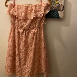 TRIXXI: Pink lace strapless dress